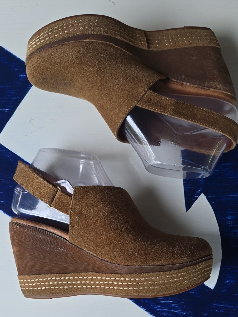 Antelope 980 Hi Sling Tan Suede Platform Slingback Wedge Size 37 Eu Us 6